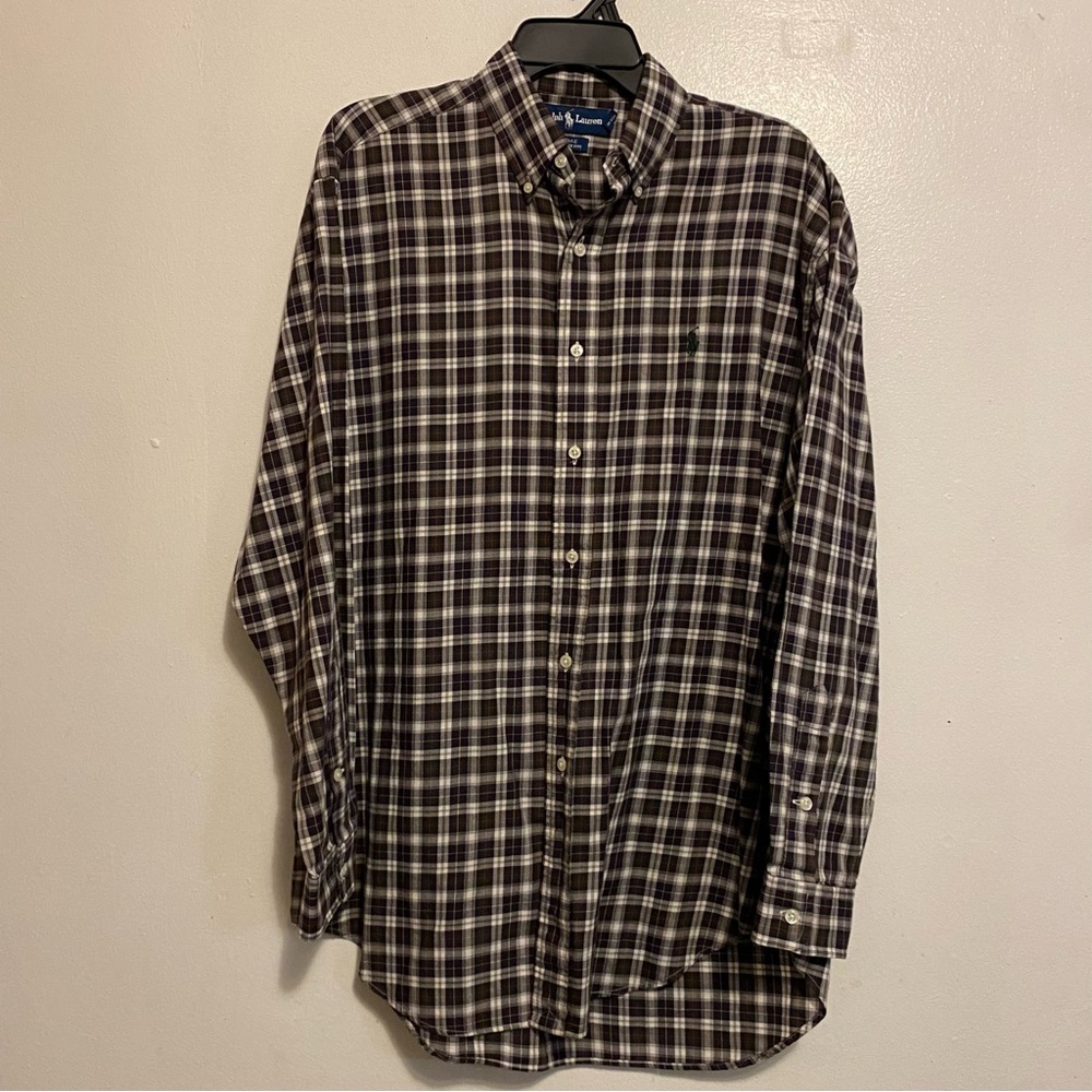 Ralph Lauren Brown Casual Button Down Shirt Timeless Plaid Mens Size M Blake‎